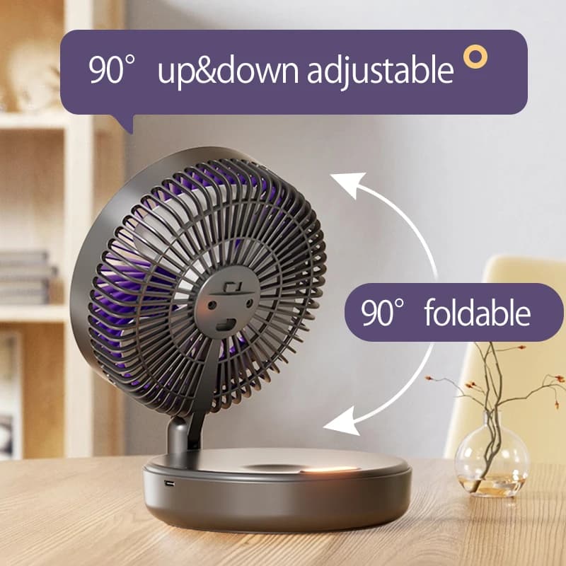 Petit ventilateur de bureau portable, aste, mural, pliable à 90 °, 4 vitesses, veilleuse chaude, 202