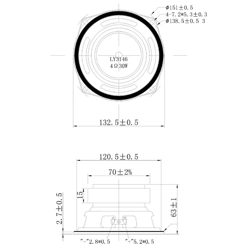 Tenghong 1 pièces 5.25 pouces caisson de basses haut-parleur pilote 4 Ohm 30W bord en caoutchouc inc
