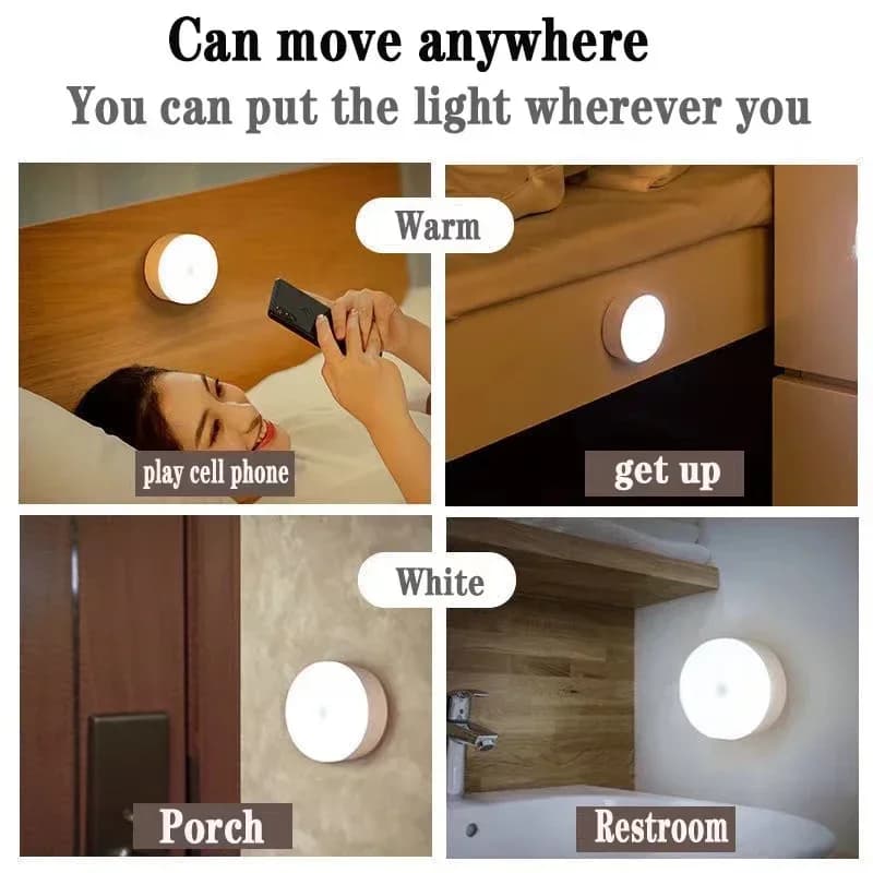 LED détecteur de mouvement veilleuse USB Rechargeable lampe de nuit pour armoires de cuisine armoire
