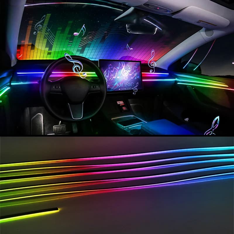 Lampes d'ambiance pour voiture 18 en 1, éclairage LED RGB 64 couleurs, bande acrylique cachée univer