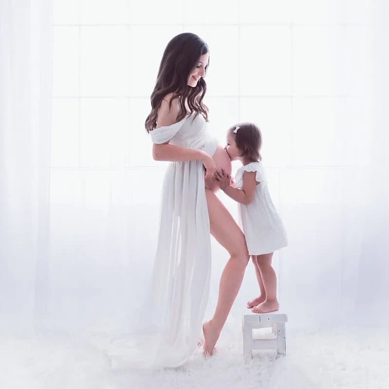 Maternité dentelle mousseline de soie épissage avant fendu robe été Sexy Photo femmes enceintes bébé