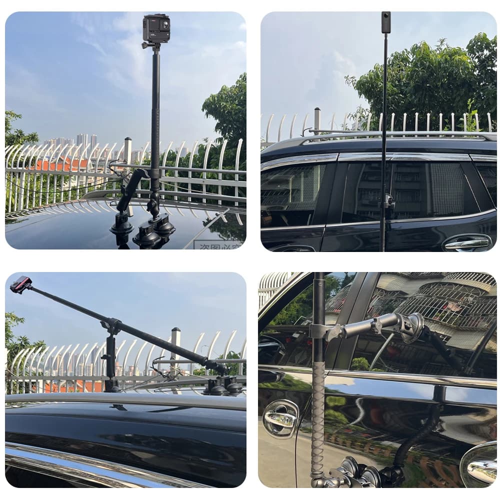 Ventouses triangulaires à tête sphérique pour voiture et perche à Selfie Invisible pour GoPro Max He