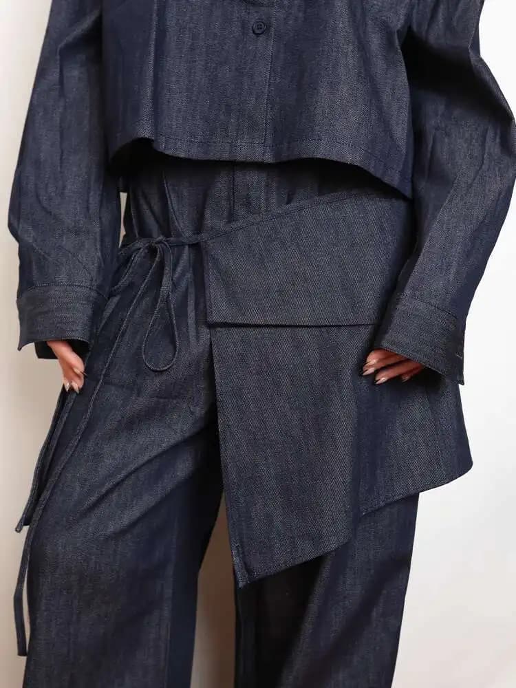 BJTZ printemps automne ensemble pour femmes 2025 nouveau manteau en jean pantalon à jambes larges 3 