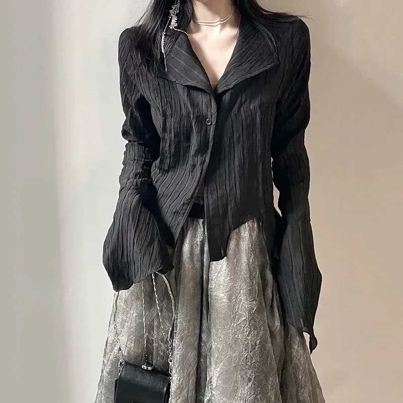 Karrcat – chemises gothiques noires, irrégulières, Style Yamamoto, Blouse à manches évasées, vêtemen