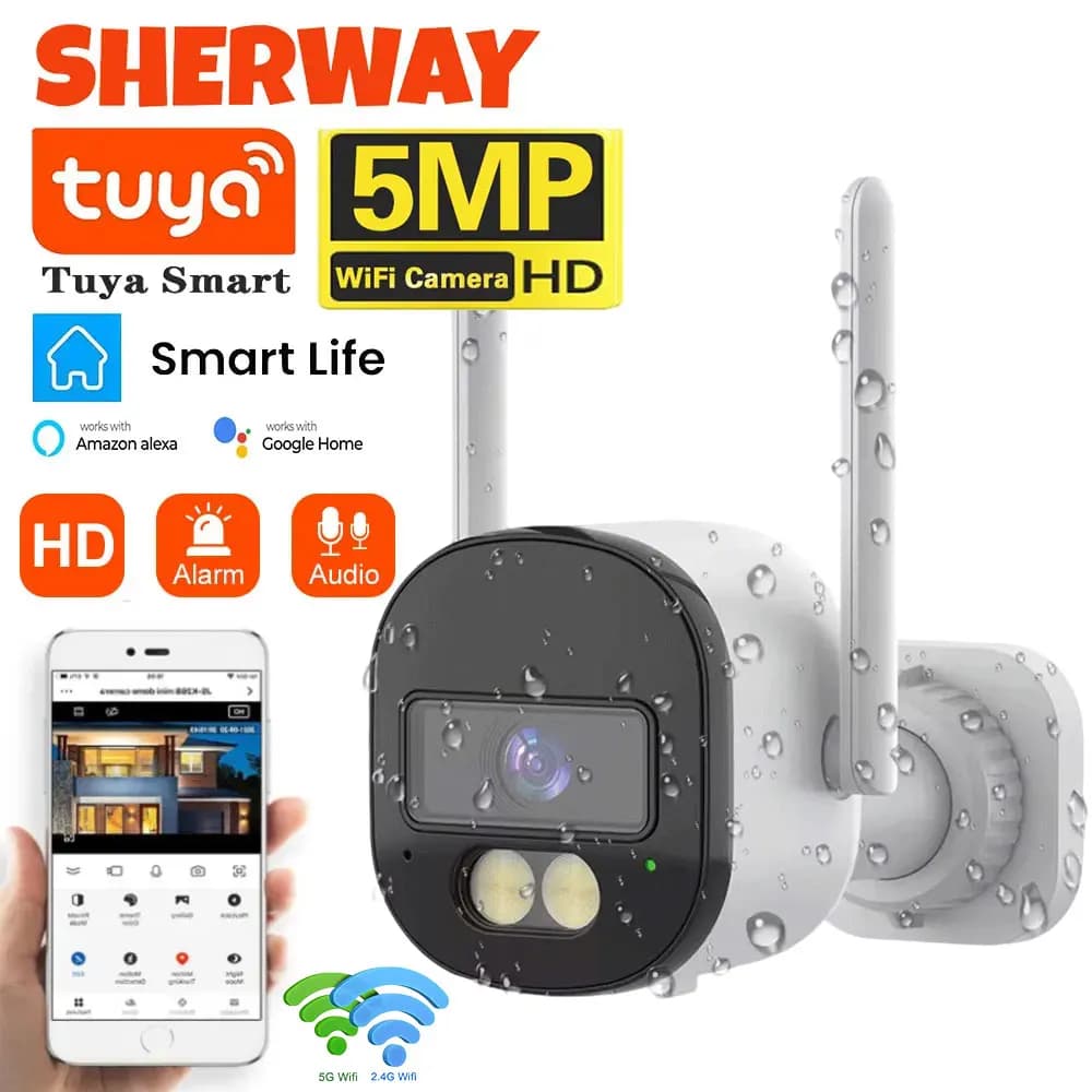 Caméra de sécurité IP extérieure Tuya Wifi PTZ avec zoom 10X, vision nocturne couleur 5MP, surveilla