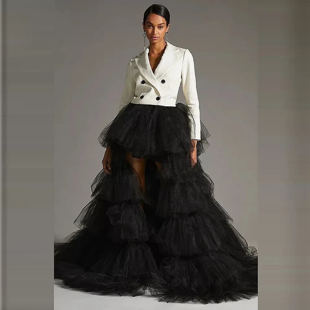 Jupe en tulle noir pour femme, superposée, asymétrique, pour mariage, mariée ou anniversaire