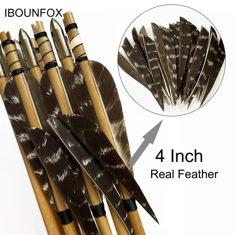 50 pièces IBOUNFOX plumes naturelles pour flèche en bois carbone 3/4/5 pouces plumes de tir à l'arc 