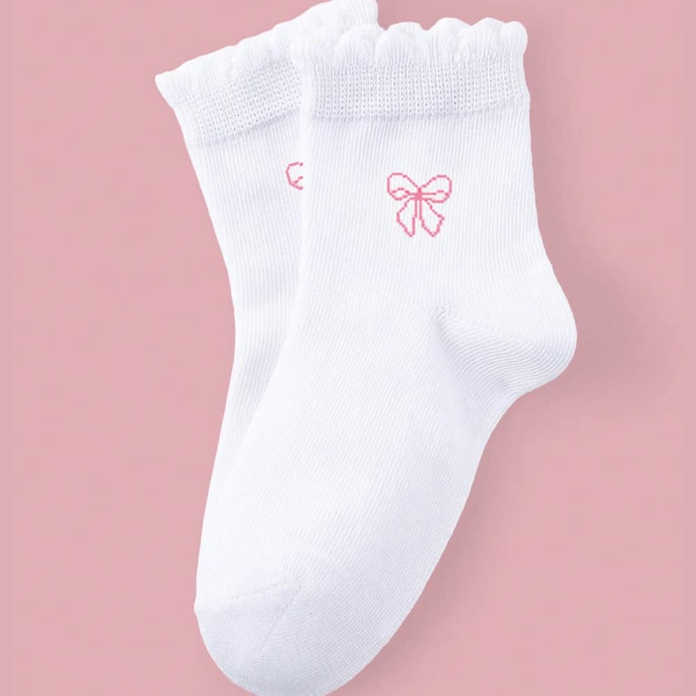 5 paires de chaussettes athlétiques à volants pour filles/enfants, conception d'arc Adorable, chauss