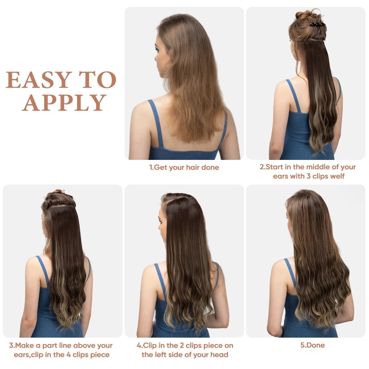 SARLA 4 pièces/ensemble synthétique longue ondulée pince dans les Extensions de cheveux 22 "postiche