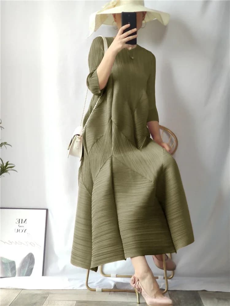 Ata Yake-Robe Longue Plissée avec Bourgeon, Lanterne, Grande Taille, Décontracté, Élégant, Esthétiqu