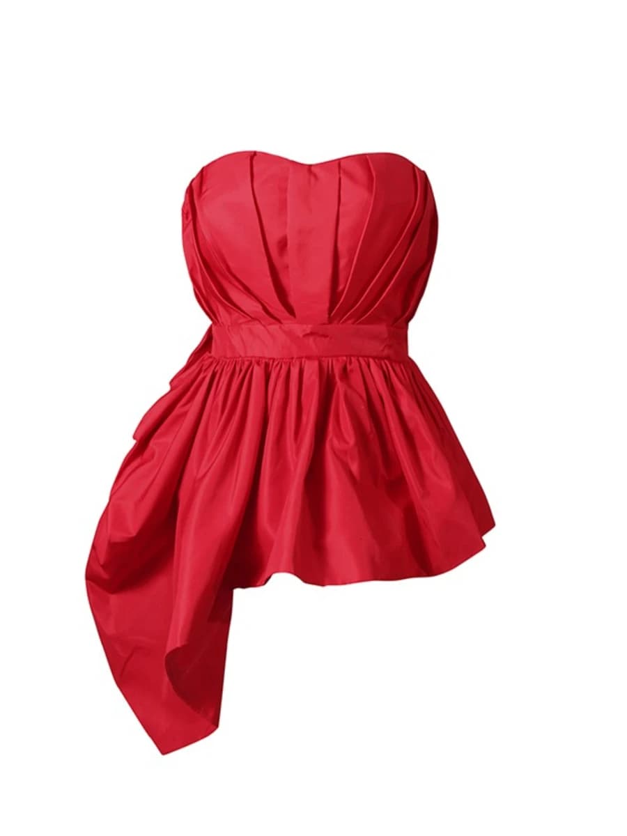 VGH Sexy couleur rouge épissé plis débardeur pour femmes Sweatheart cou sans manches patchwork ferme