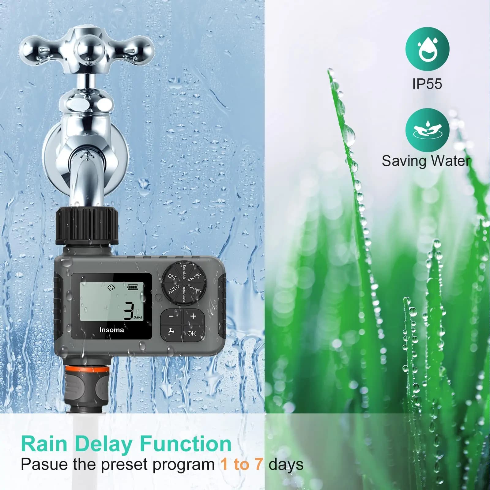 Insoma – minuterie d'eau automatique, système d'arrosage Intelligent, minuterie d'arrosage, équipeme