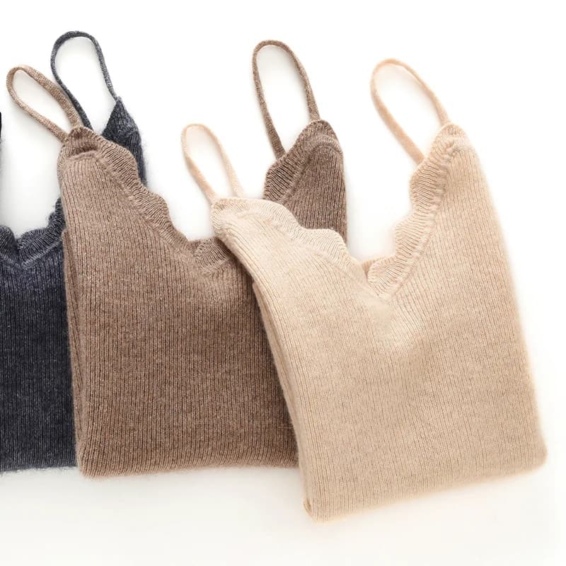 2025 été 100% chèvre cachemire bretelles femmes tricoté cachemire col en v pulls hauts à la mode vêt