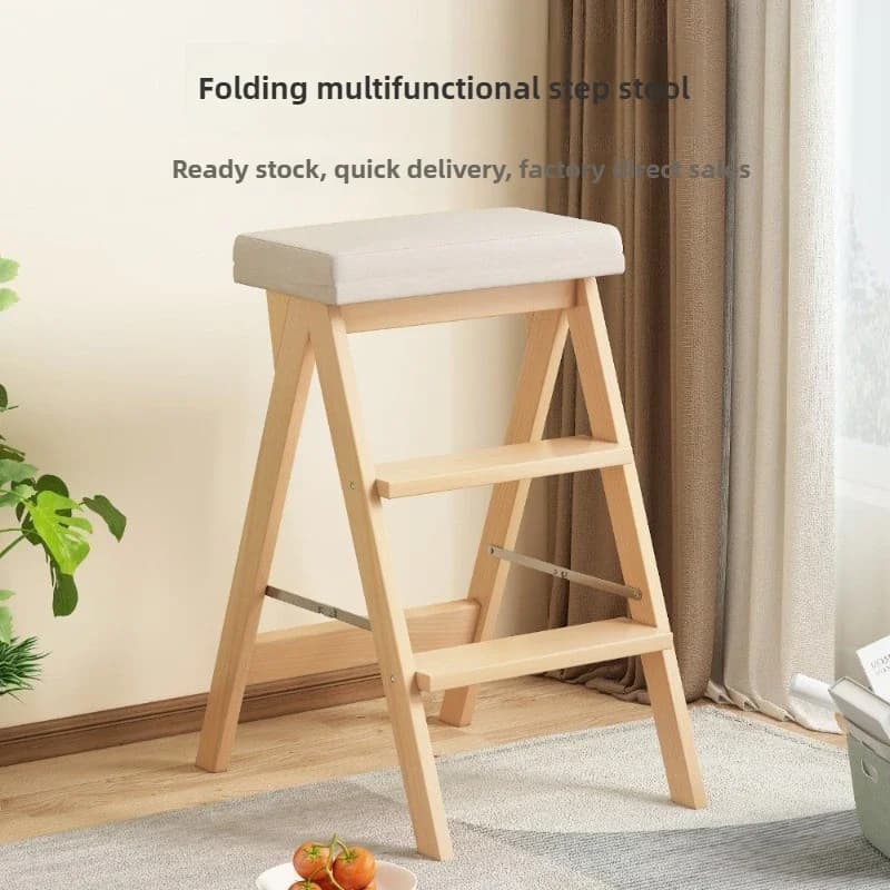 Tabouret à échelle en bambou pour la maison et la cuisine, chaise pliante, multifonctionnel, pédale,
