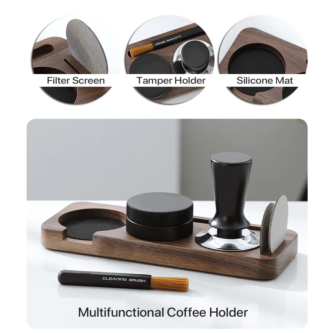 Support de Tamper et Porte-Filtre en Bois de Noyer pour Accessoires d'Espresso 51MM 54MM 58MM – Stat