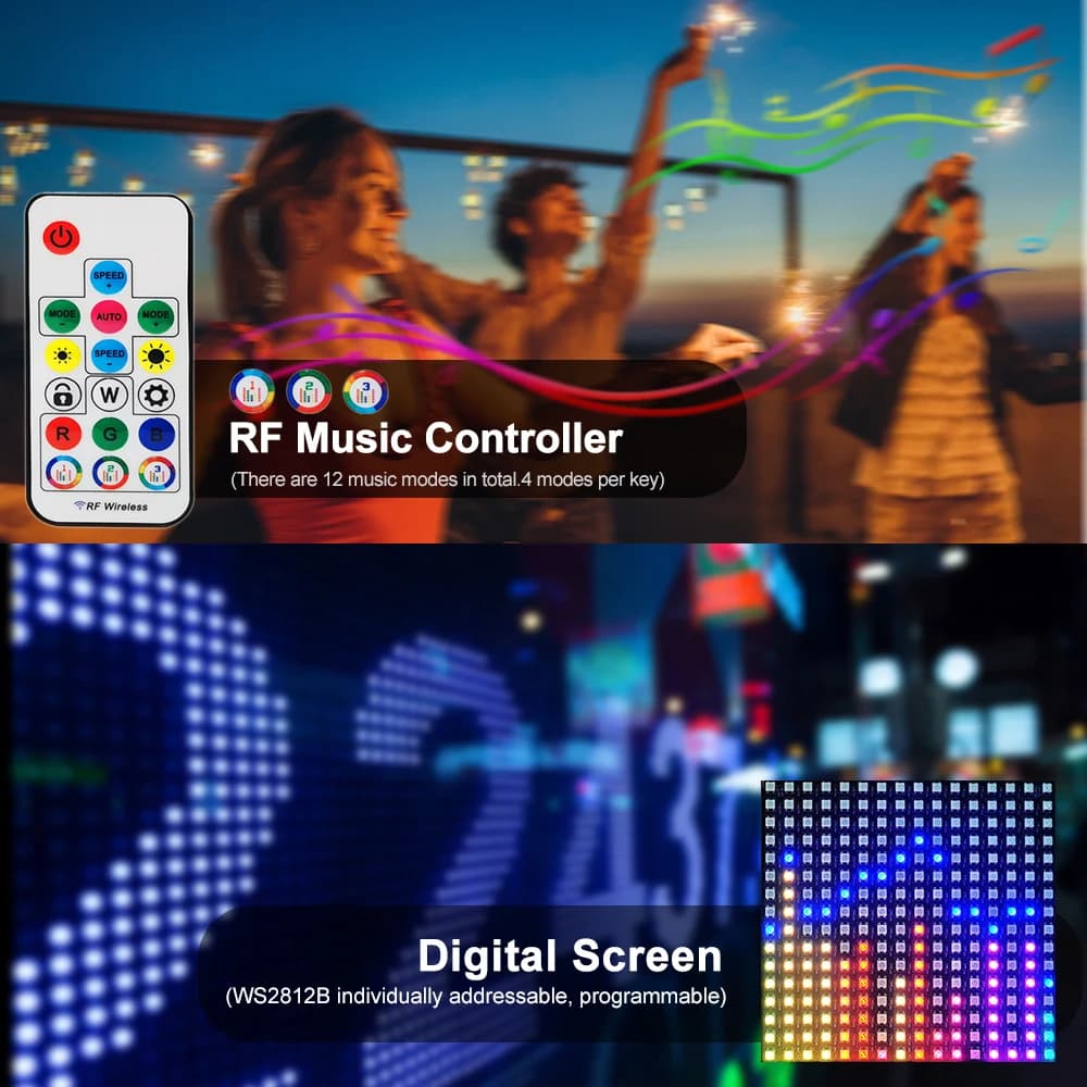 Panneau Lumineux Numérique Flexible et Adressable, Contrôleur de Musique à 17 Touches, WS2812B, DC5V