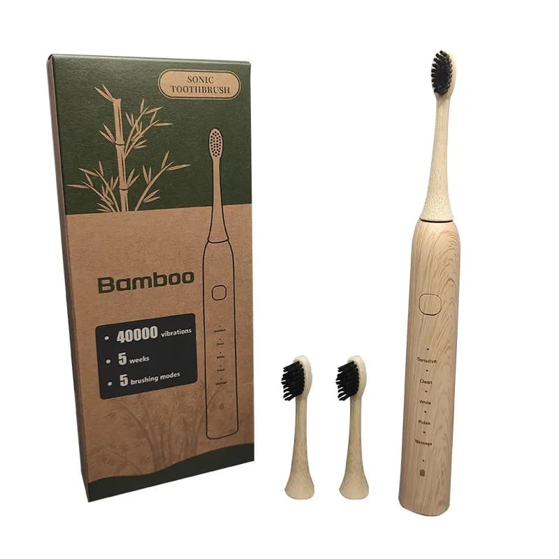 Brosse à dents électrique sonique en bambou écologique, charge rapide USB, 5 modes intelligents, éta