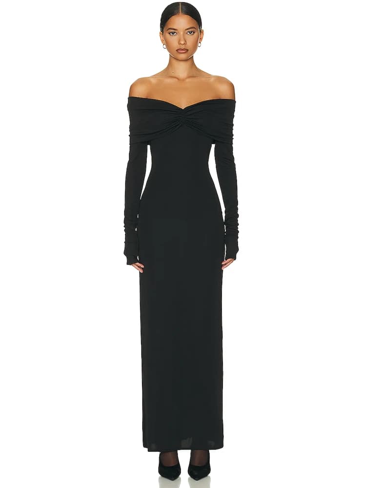 Ahagaga-Robe longue à plis solides pour femmes, mode, sexy, dos nu, manches longues, décontractée, s