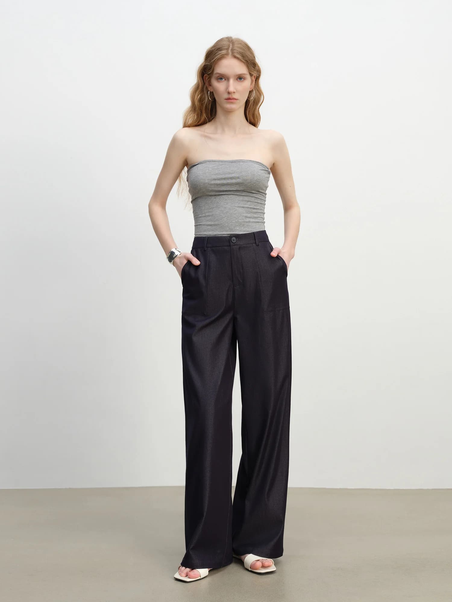 ZIQIAO 2025 Pantalon texturé à jambes larges pour femme d'été - Drape fluide et longueur au sol Silh