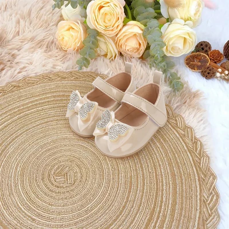Chaussures décontractées et mignonnes avec nœud papillon en strass pour bébés filles, chaussures de 