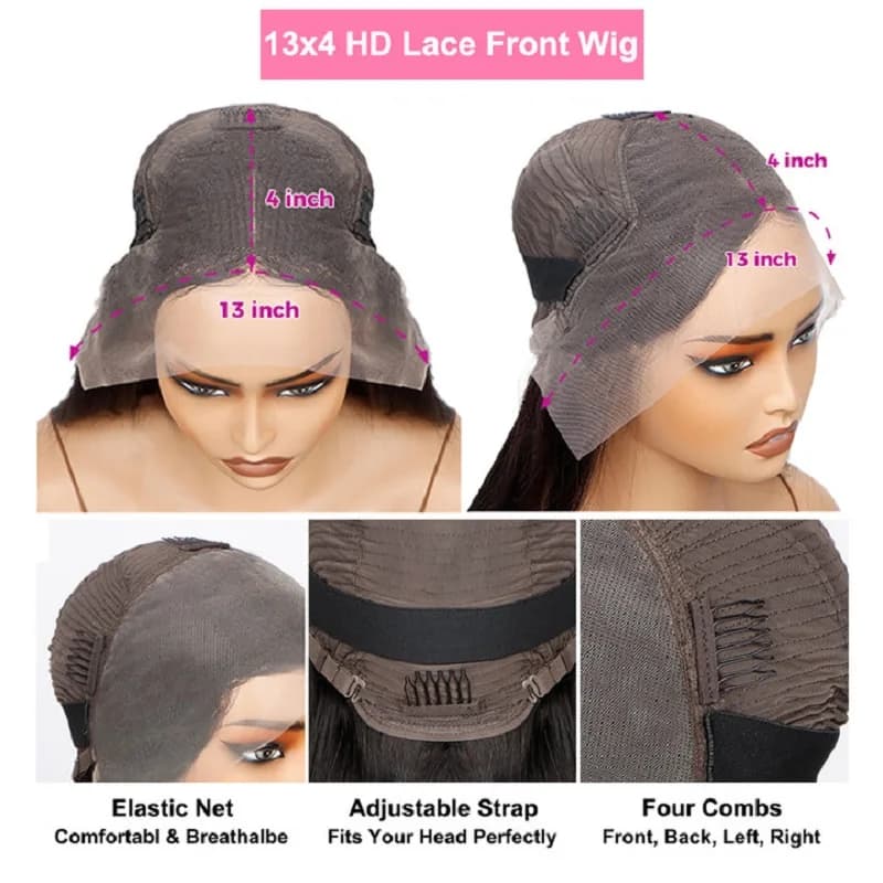Perruque Lace Front Wig Body Wave Brésilienne Naturelle, Cheveux Humains Transparent, 13x4, HD, Pre-