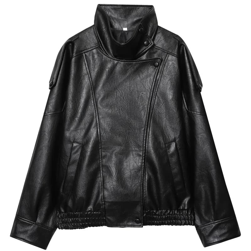 HXAO femmes vestes noir veste en simili cuir femme 2025 asymétrique à manches longues vêtements d'ex