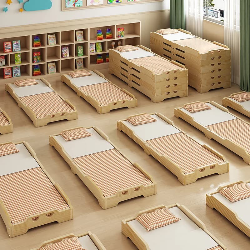 Lit de maternelle, lit de sieste d'école primaire pour classe de gardien, lit superposé en bois mass