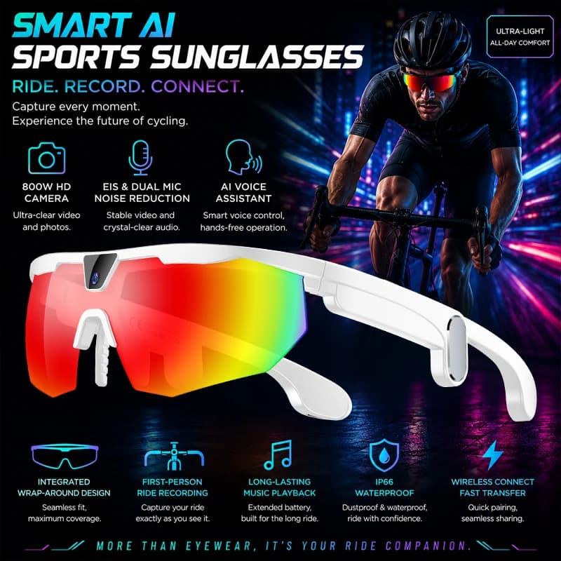 Nouvelles lunettes intelligentes ChatGPT avec caméra 1200P, 8MP, anti-tremblement, vidéo et photo po