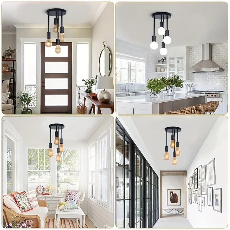 Plafonnier noir moderne à 4 ampoules E27, adapté à la chambre à coucher, à la cuisine, au couloir, a