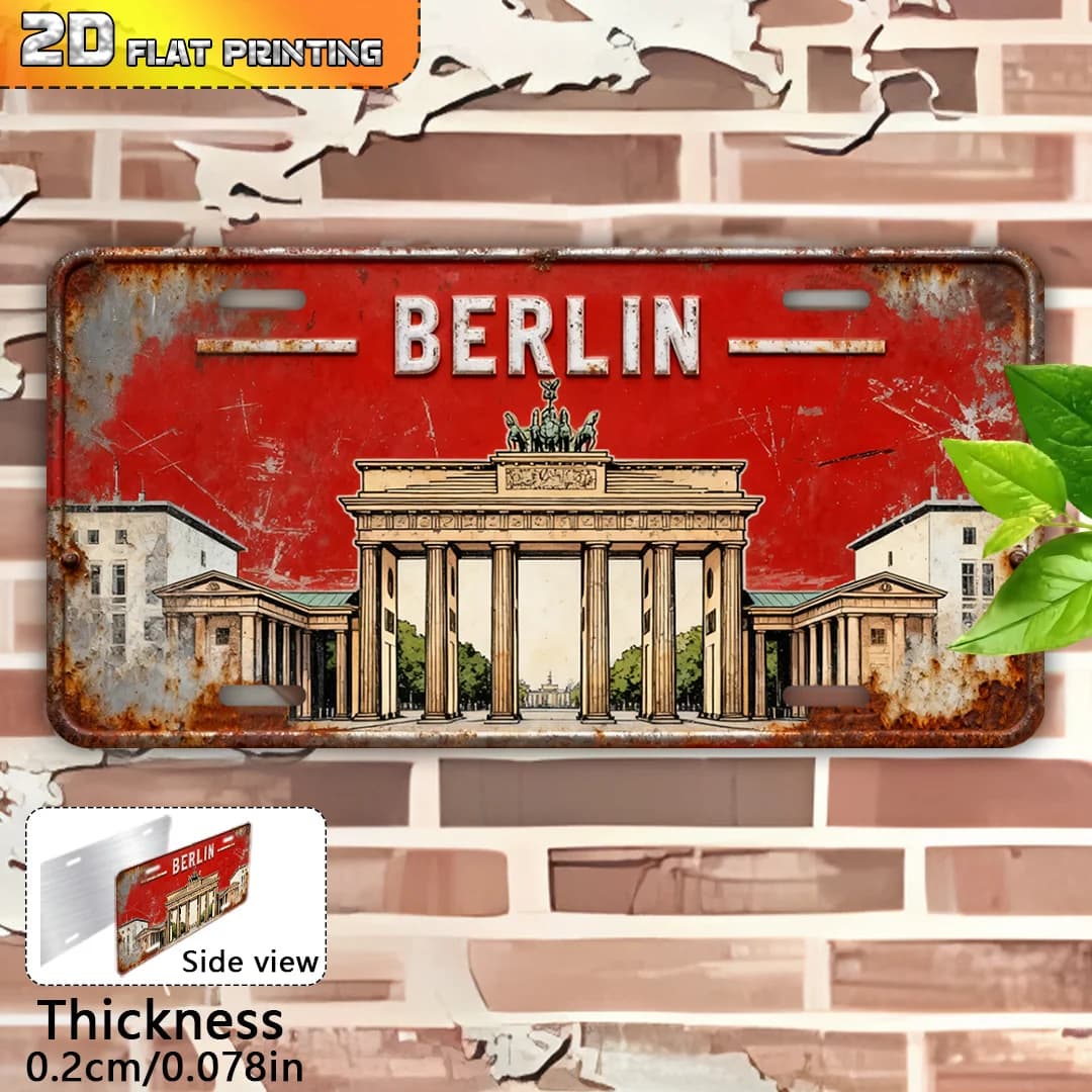 Porte de Brandebourg, Berlin, Allemagne, monument historique, fond rouge, style rustique vintage, pl