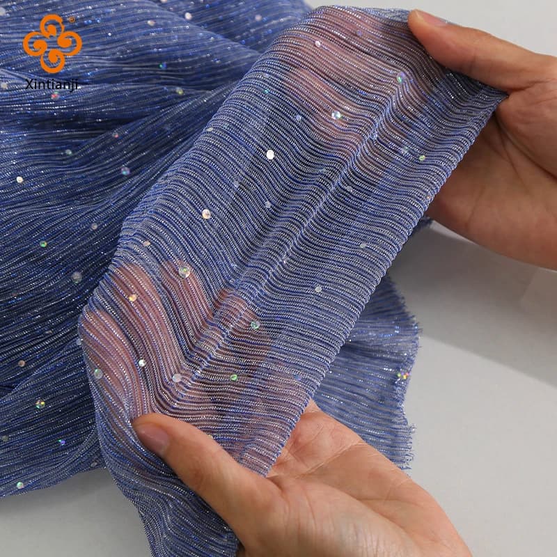 Tissu à paillettes argentées Turban Sari bricolage crêpe paillettes maille dentelle robe de soirée c