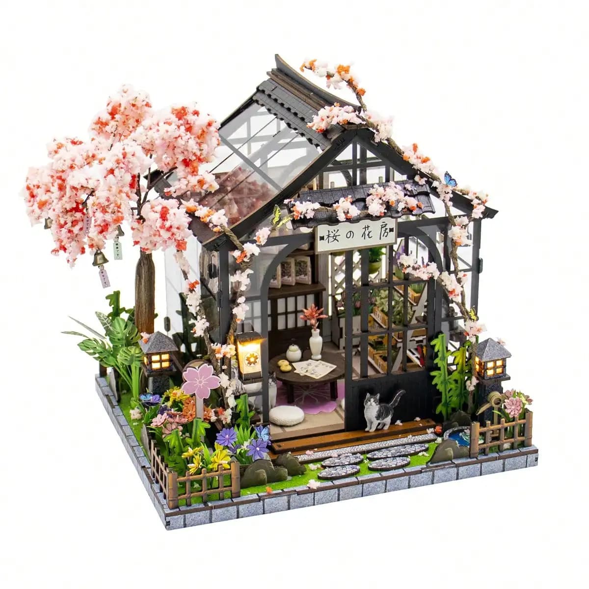 Maison en bois 3D Sakura House, modèle de maison de poupée, kit miniature DIY, cadeau de la Saint-Va