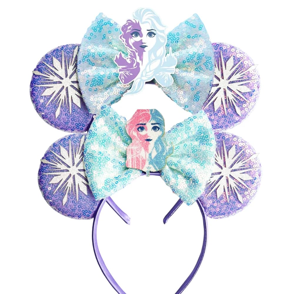 Bandeau d'oreille Elsa Mickey Mouse la reine des neiges, cerceaux pour cheveux avec nœud violet scin
