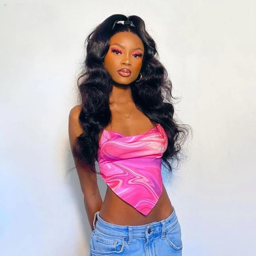 Bandage licou chaud Sexy nombril rose haut court 2021 été Sexy femme Art imprimé sans manches mode m