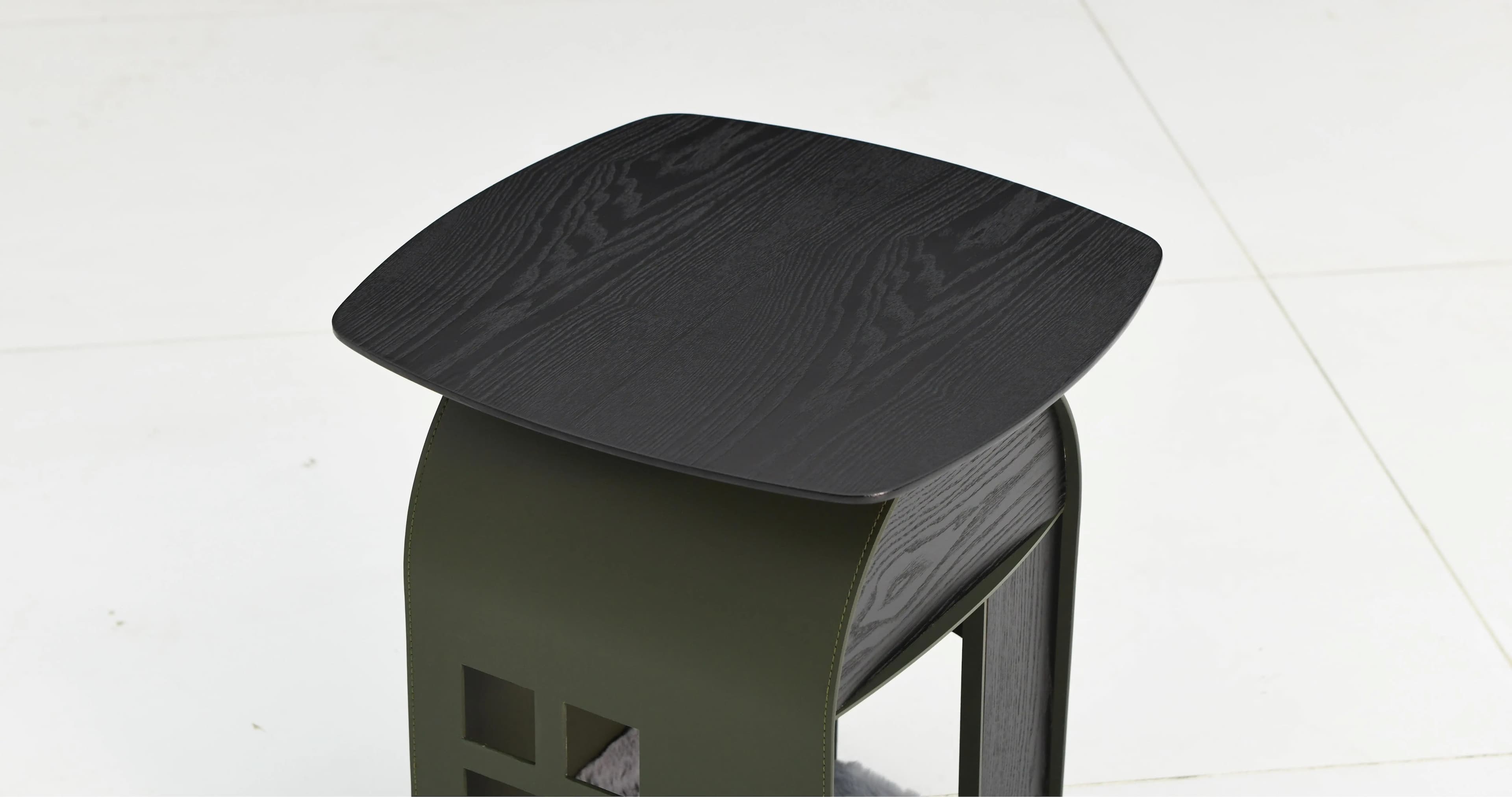 Table d'appoint moderne minimaliste en cuir de selle, placage de bois de fumée, maison pour animaux 