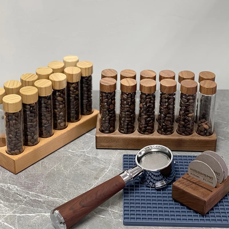 Tube de stockage de grains de café, doseur unique en verre 17g 22g, récipient à base de noix avec en
