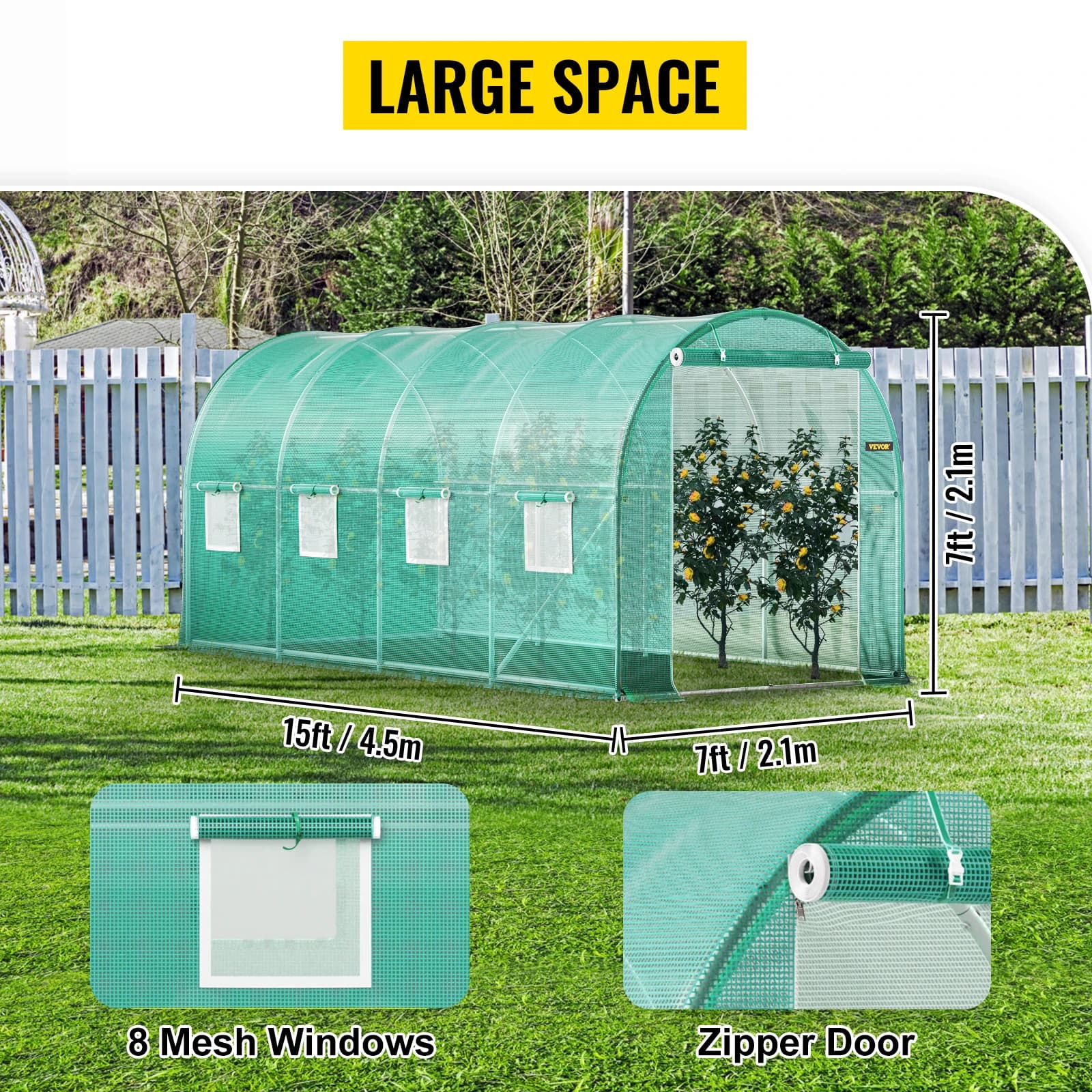 SucceBuy Cadre galvanisé pour serre tunnel de marche et couverture étanche 15x7x7/10x7x7/20x10x7/12x