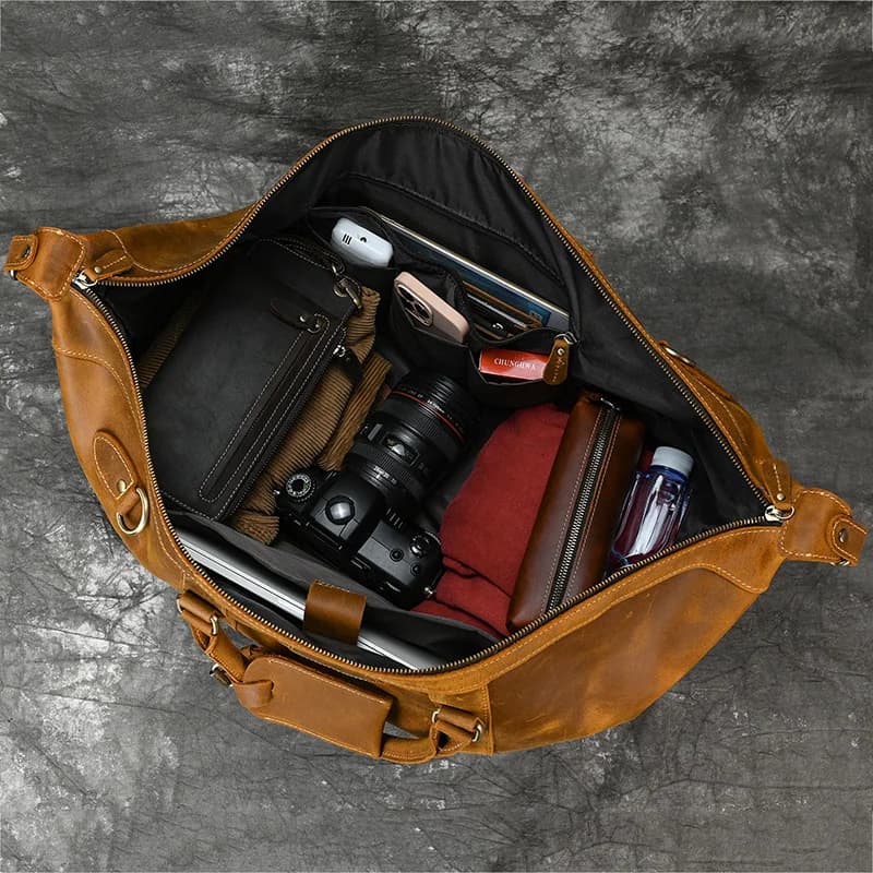 Sacs de voyage en cuir de cheval pour hommes, grand sac à main avec rivet, sac polochon en cuir de v