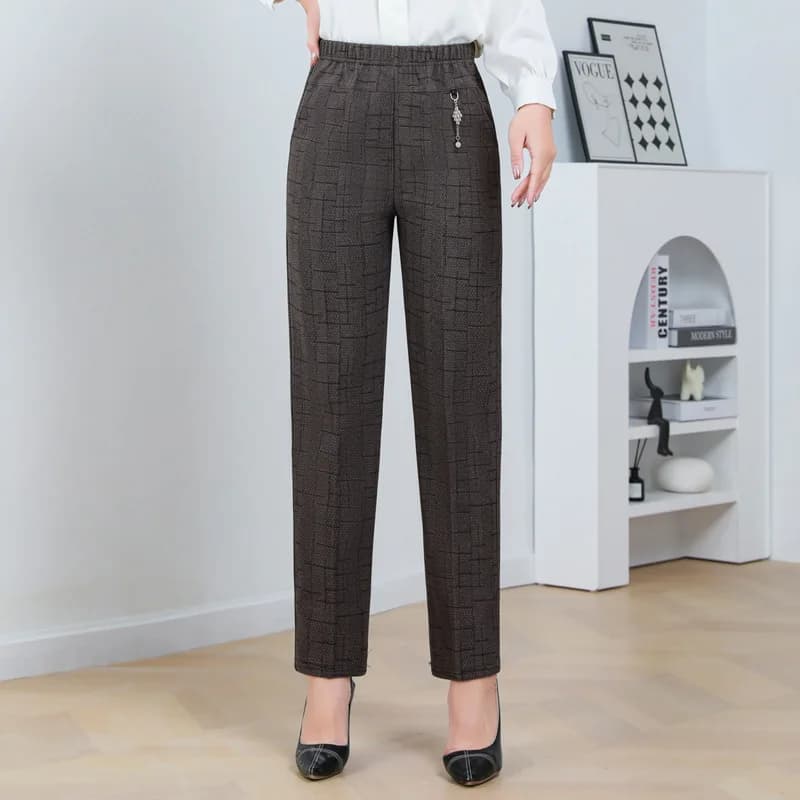 Pantalon taille haute élastique pour femme, pantalon long décontracté, jambe droite, femme d'âge moy