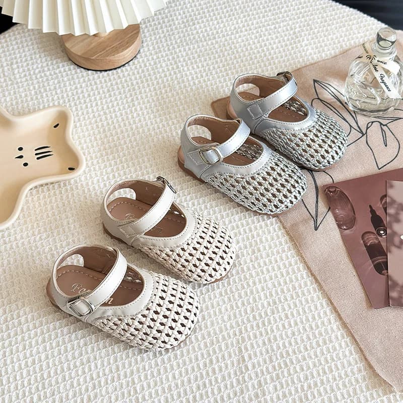 Nouvelles sandales romaines 2026 pour petites filles, sandales tressées princesse avec nœud papillon