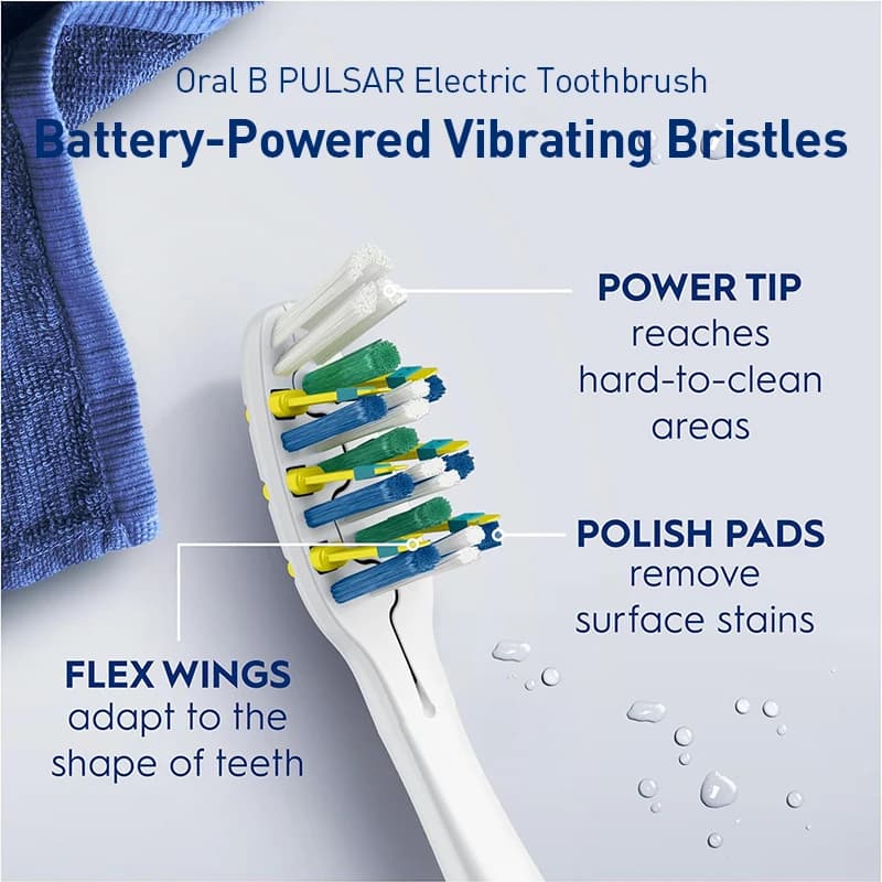 Brosse à dents électrique Oral-B Pulsar 3D White, alimentée par piles, brosse à dents vibrante, nett