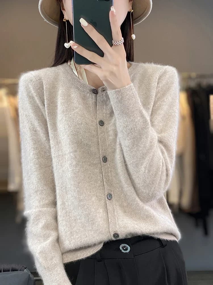 Aliselect – Cardigan super chaud en cachemire pur pour femme, col rond, vêtements amples pour femme,