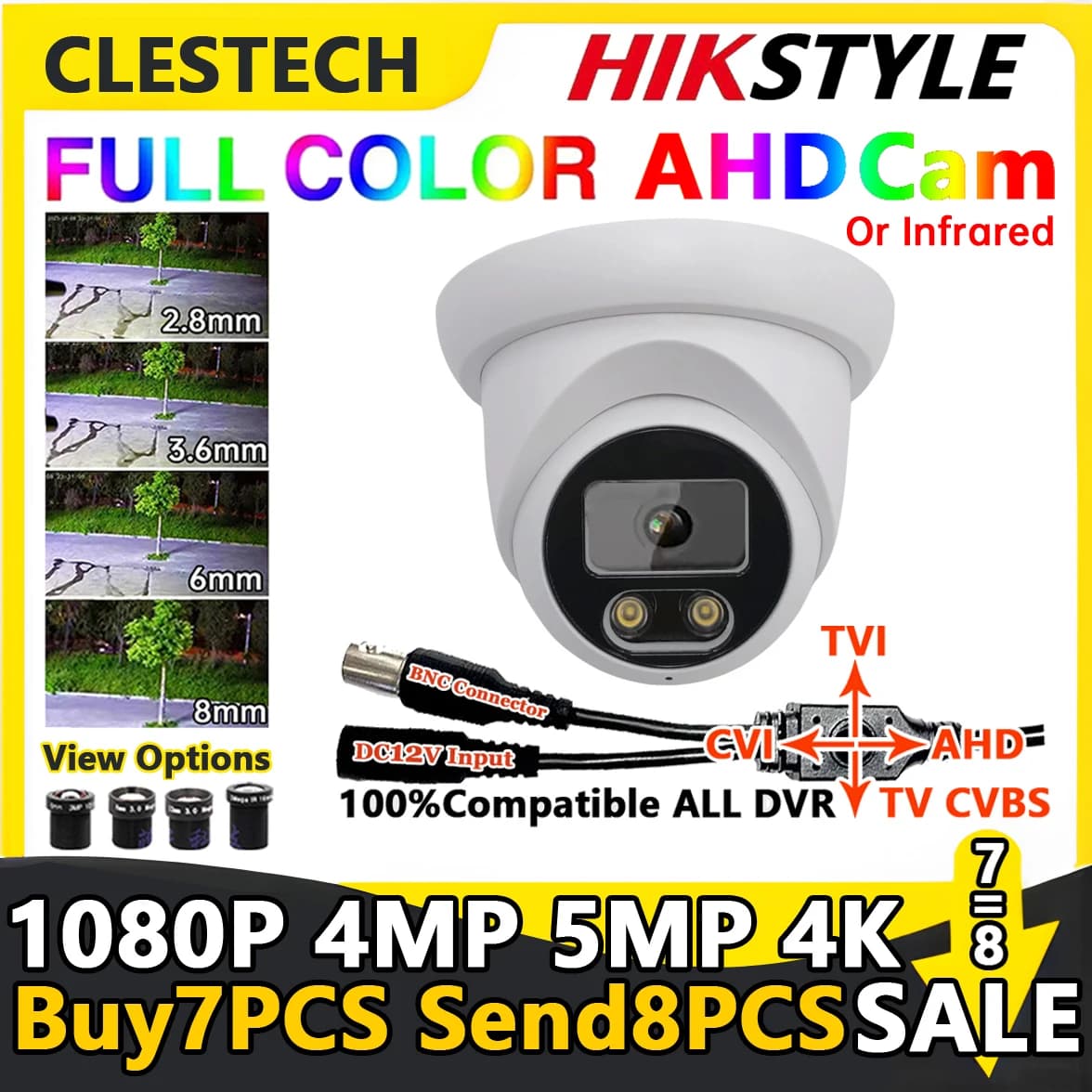 Caméra Dôme AHD CCTV 8MP 4K Intérieure 5MP 4MP 1080P avec Vision Nocturne Couleur/Infrarouge 4-en-1 