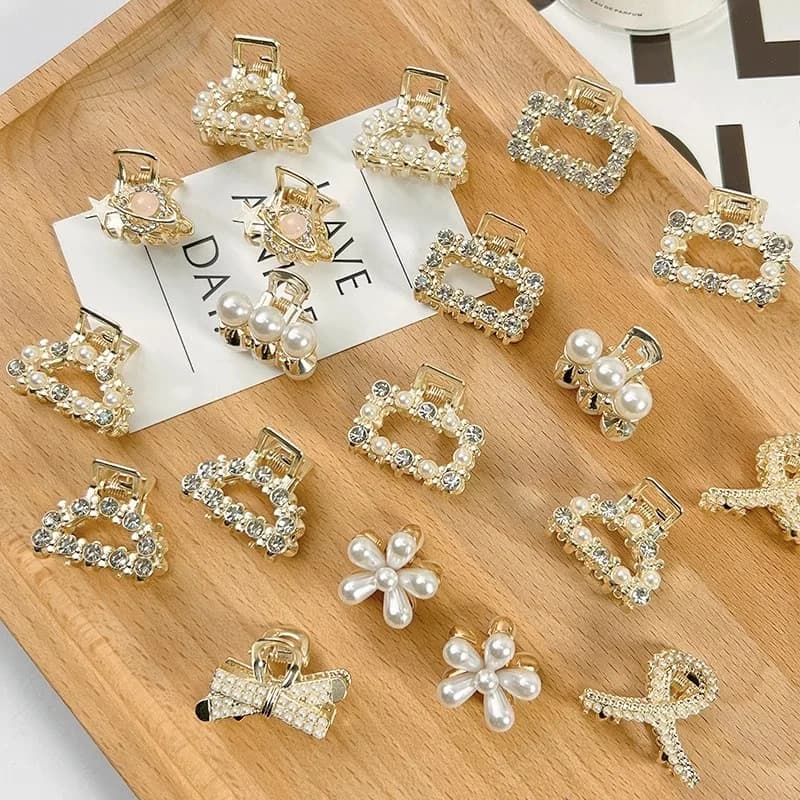 Lot de 6/8/10 petites pinces à cheveux géométriques en métal avec strass et perles pour femmes et fi