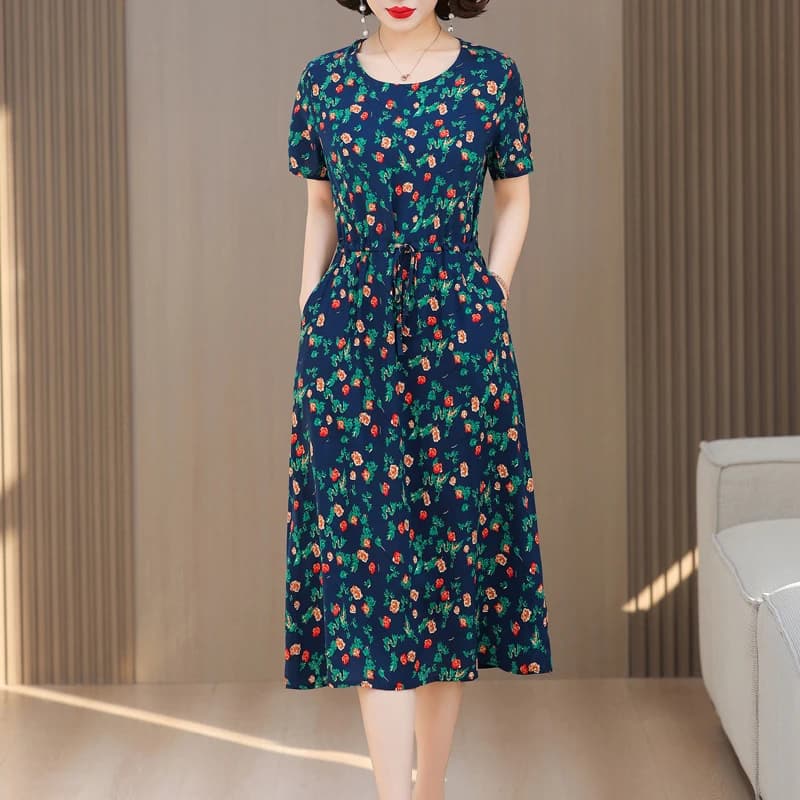 Robes de soirée pour femmes 2026 – Robe d'été grande taille à col en V, manches courtes unies, impri