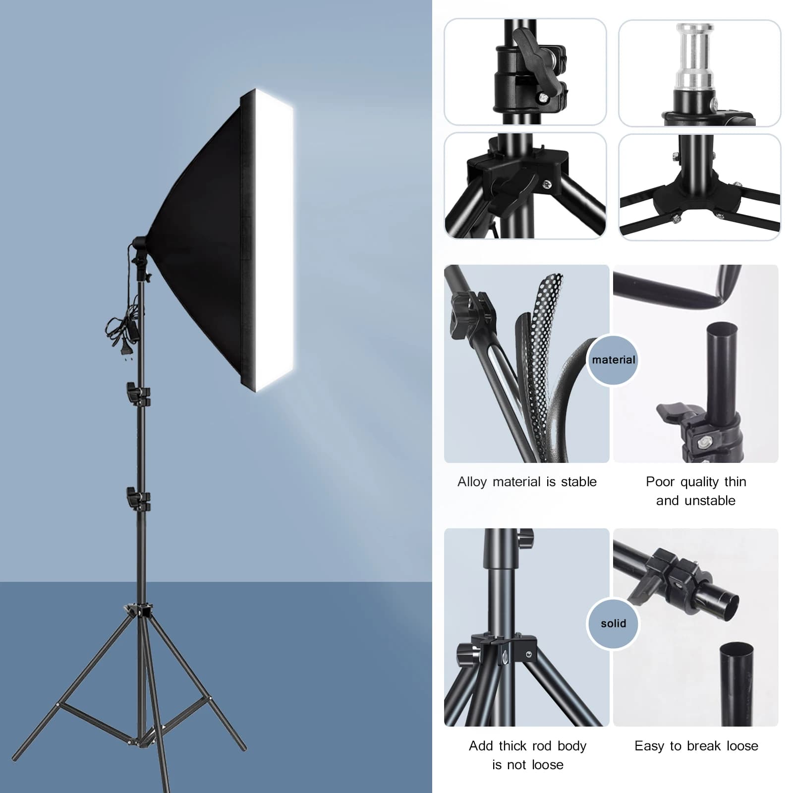 Boîte à lumière de photographie professionnelle, boîte à lumière d'éclairage avec trépied, ampoule p