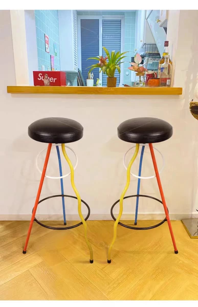 Tabouret de bar Memphis à pieds hauts, tabouret de cuisine, tabouret de bar style médiéval, chaise d