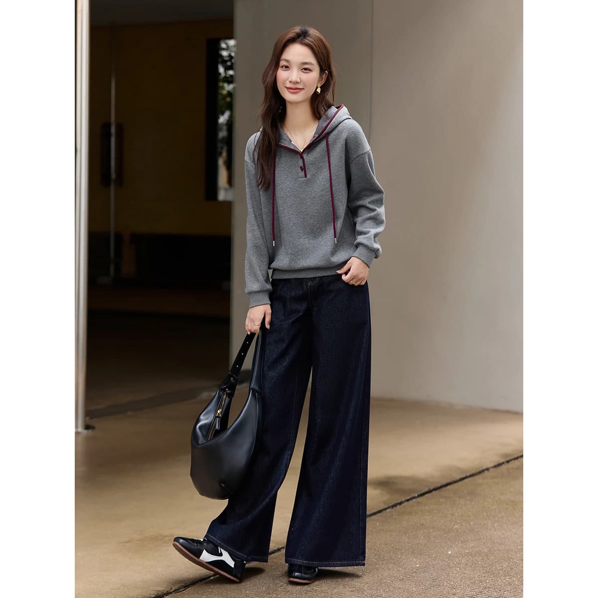 Sweat-shirts gris pour femmes VIMLY, en mélange de coton simple, doublés de polaire, contrastants, 2