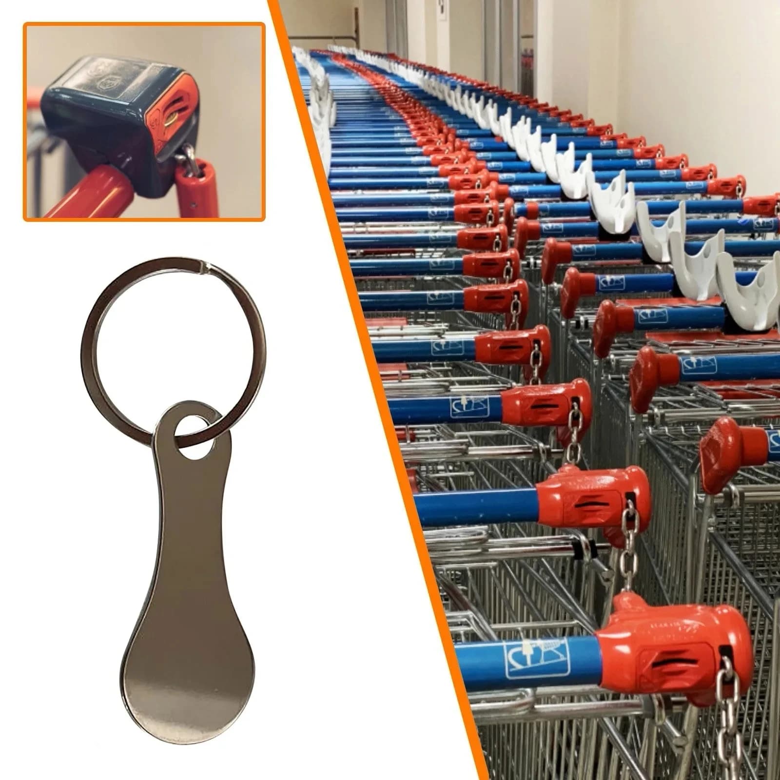 Porte-clés métallique rigide et Portable en acier inoxydable, jeton de panier de courses pour croche