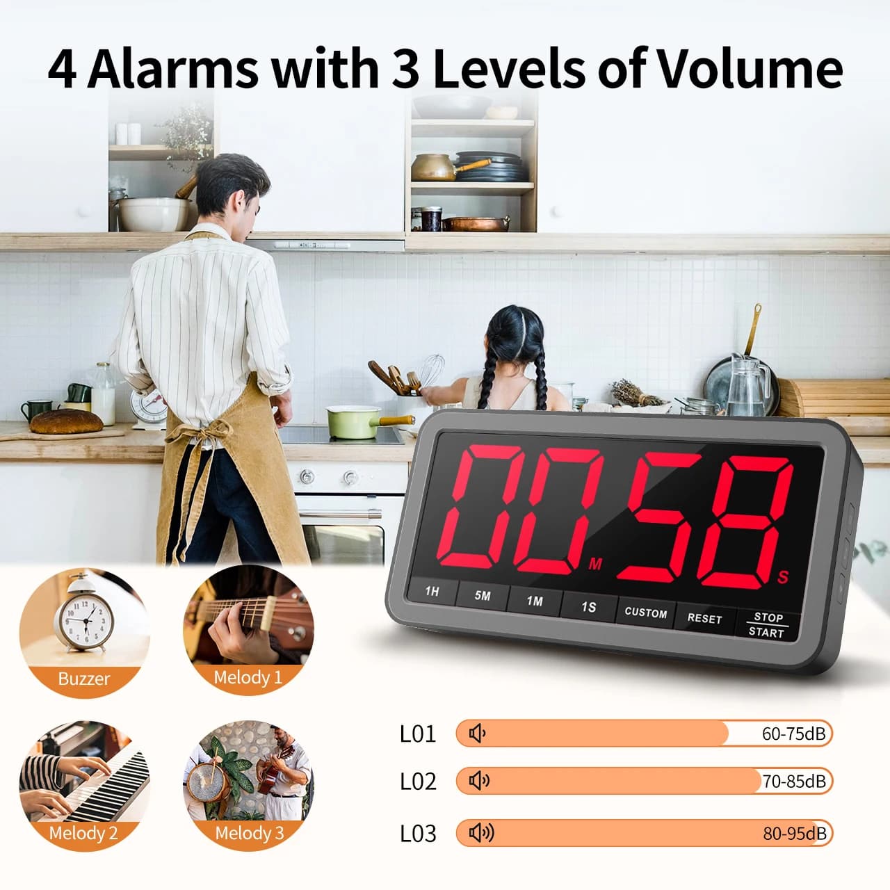 Minuteur de cuisine numérique LED rechargeable VOCOO, grand format, portable, magnétique, avec compt